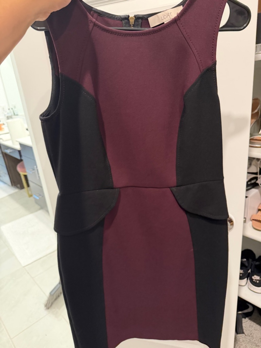 LOFT Sleeveless Colorblock Midi Dress in Burgundy and Black